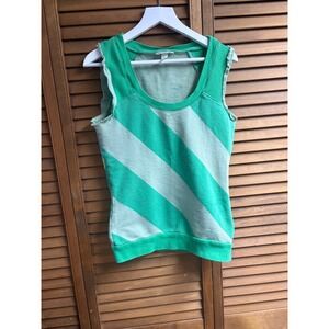 Kidrobot Womens XS Green Striped Sleeveless Sweatshirt Graphic Back Raw Edge Top